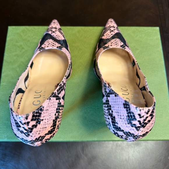 New Gucci Python Print GG Logo High Heels Shoes Pink Black Size 37.5 / US 7.5 - Picture 12 of 16